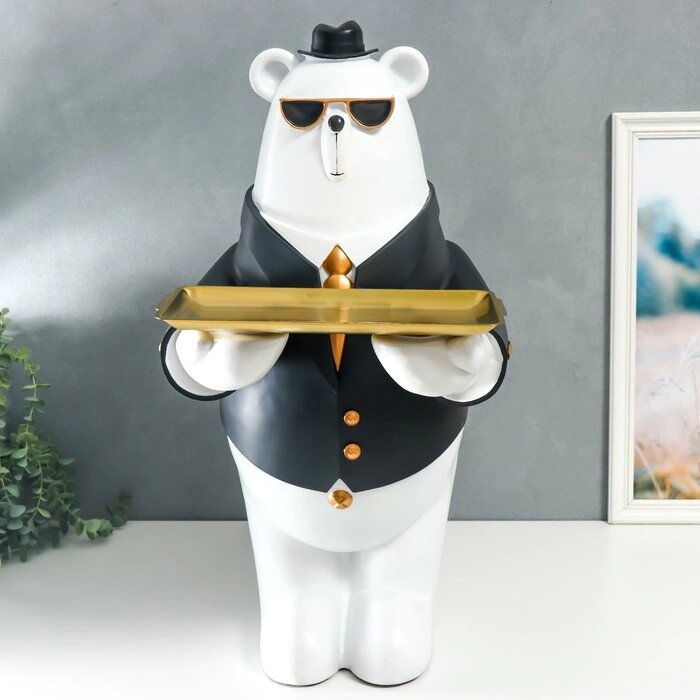 Сувенир полистоун подставка "Белый мишка в чёрном пиджаке, в очках и шляпе" 69х34,5х42,5 см от компании Интернет - магазин Flap - фото 1