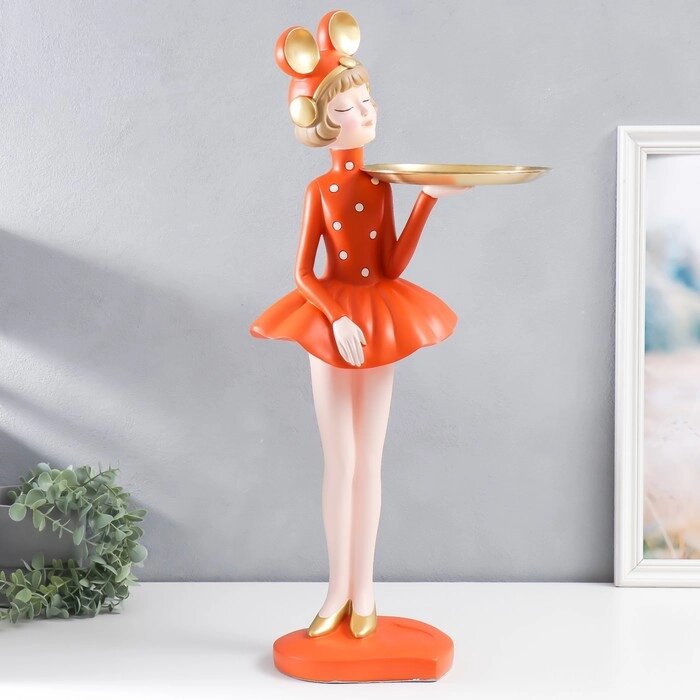 Сувенир полистоун подставка "Девушка ушки мишки" оранжевый 69х30х25 см от компании Интернет - магазин Flap - фото 1
