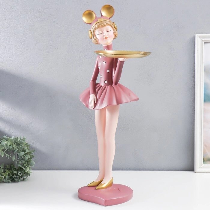 Сувенир полистоун подставка "Девушка ушки мишки" пыльно-розовый 69х30х25 см от компании Интернет - магазин Flap - фото 1