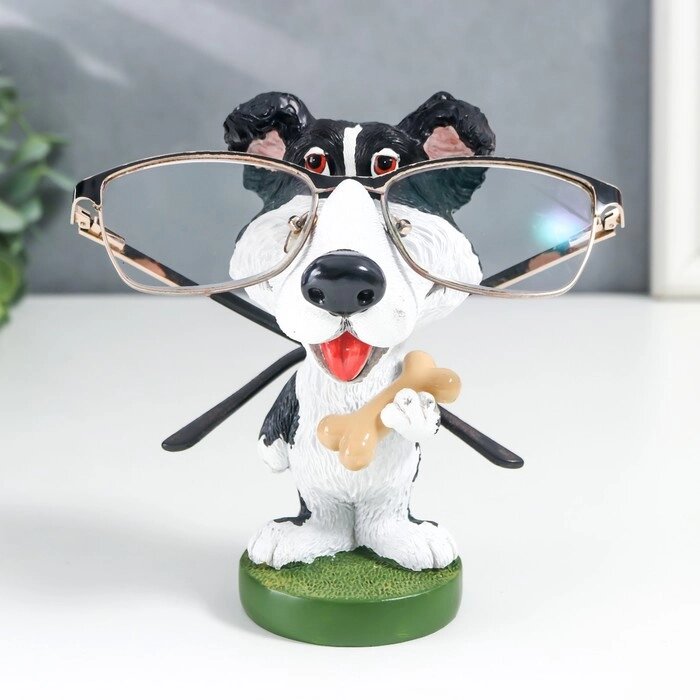 Сувенир полистоун подставка под очки "Пёсик с косточкой" 13,5х8х7,5 см от компании Интернет - магазин Flap - фото 1