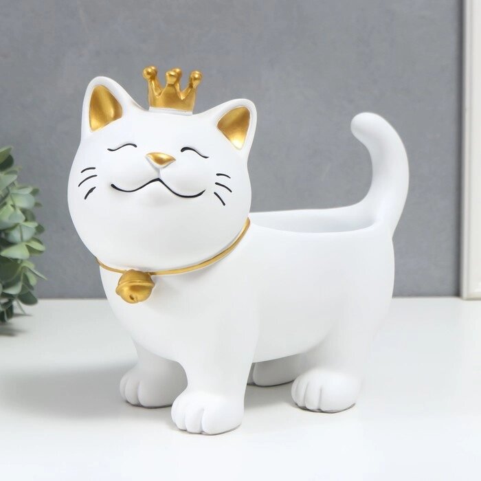 Сувенир полистоун подставка "Спящий кот в короне" белый 21х12х25 см от компании Интернет - магазин Flap - фото 1
