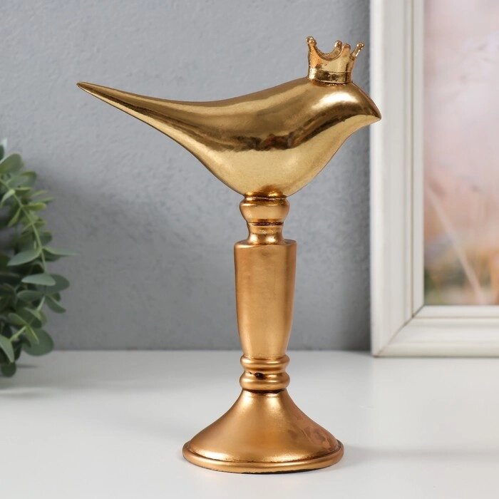 Сувенир полистоун "Птица в короне на подставке" золото 14,3х8х20 см от компании Интернет - магазин Flap - фото 1