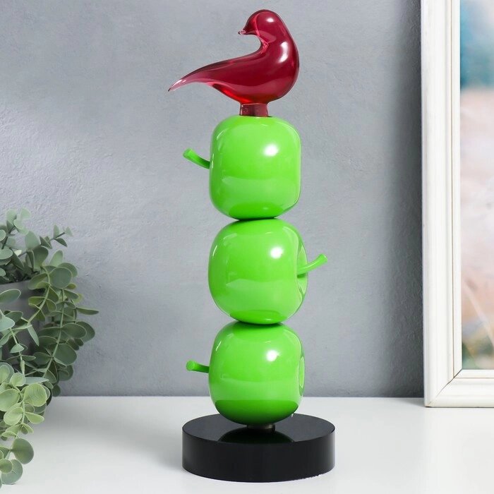 Сувенир полистоун "Птичка на трёх яблочках" зелёный 11,5х11,5х34 см от компании Интернет - магазин Flap - фото 1