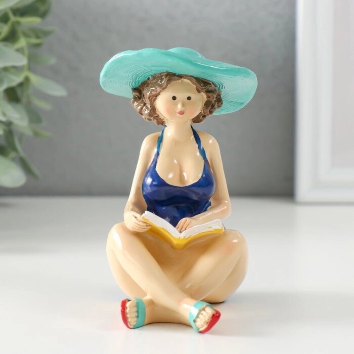Сувенир полистоун "Пышечка в синем купальнике, в шляпе, читает книгу" 8,5х6,5х10 см (комплект из 4 шт.) от компании Интернет - магазин Flap - фото 1
