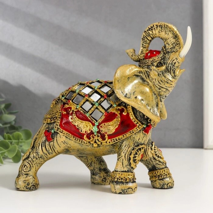 Сувенир полистоун "Слон в красной попоне с золотыми узорами и зеркалами" 18,5х8х23 см от компании Интернет - магазин Flap - фото 1