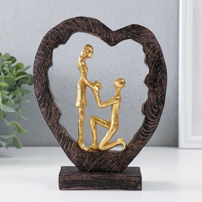 Сувенир полистоун "Влюблённые в сердце - признание в любви" золото 16х6х20 см от компании Интернет - магазин Flap - фото 1