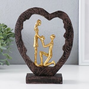 Сувенир полистоун "Влюблённые в сердце - признание в любви" золото 16х6х20 см
