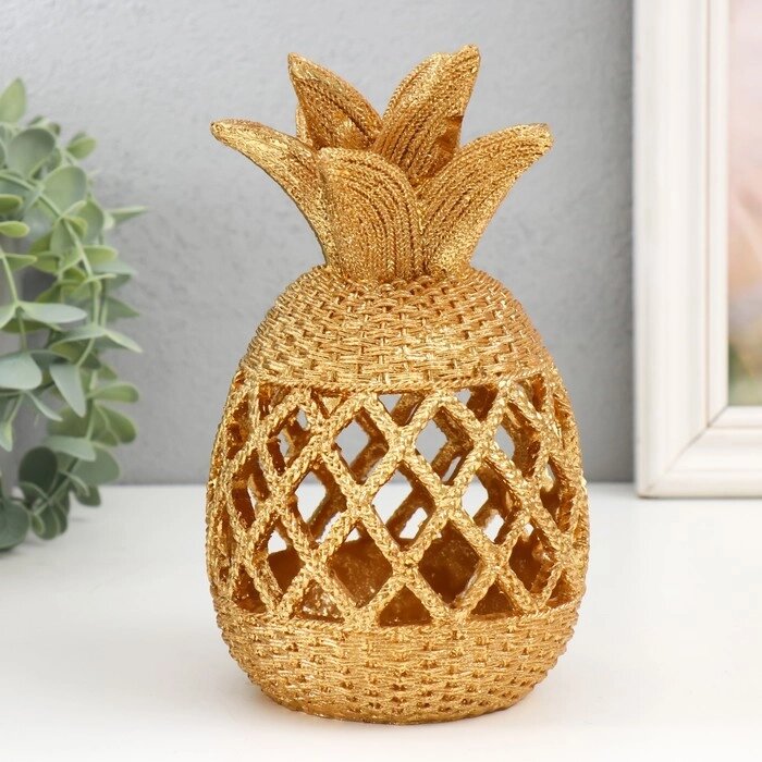 Сувенир полистоун  "Вязанный ананас" золото 10,5х10,5х18 см от компании Интернет - магазин Flap - фото 1