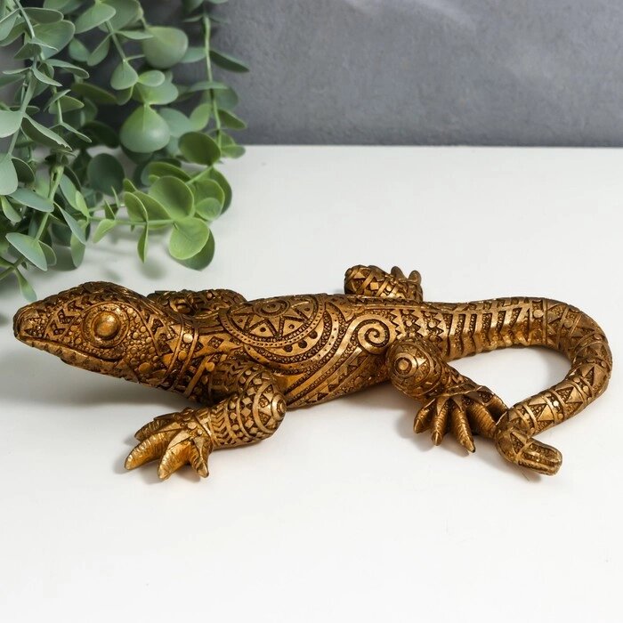 Сувенир полистоун "Золотая ящерка с геометрическими узорами" 5,5х15,5х22 см от компании Интернет - магазин Flap - фото 1