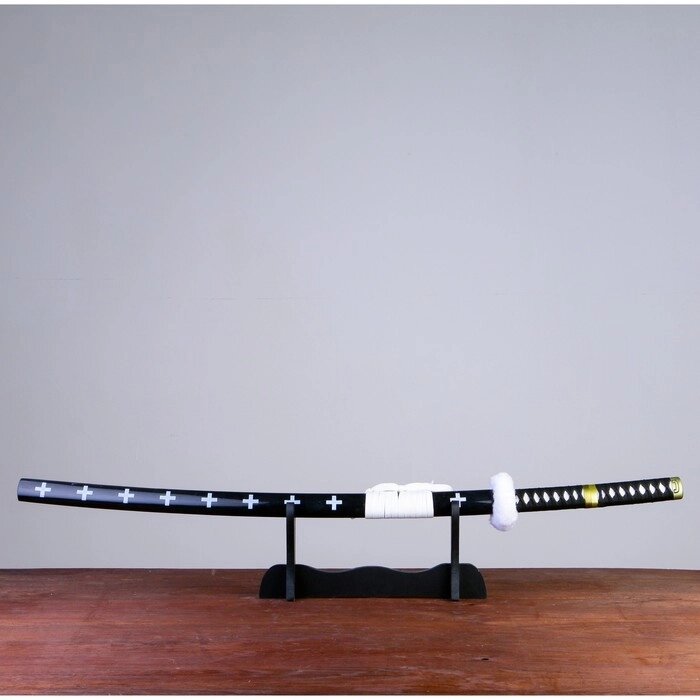 Сувенирное оружие "Катана Ло" 103 см, клинок 68 см, чёрная с белым, на подставке от компании Интернет - магазин Flap - фото 1