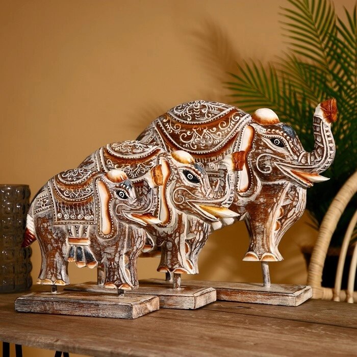 Сувенирный набор "Слоны" албезия (набор 3 шт) 40,25 и 20 см от компании Интернет - магазин Flap - фото 1