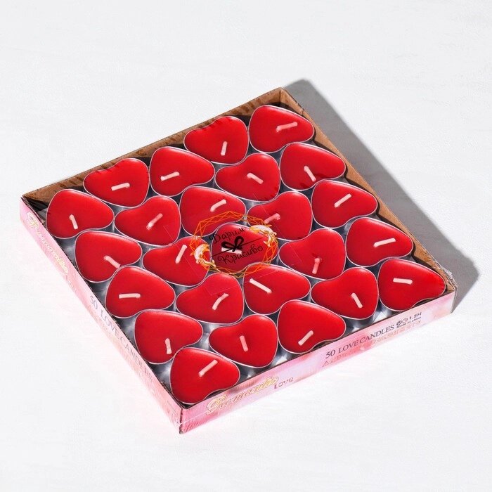 Свеча чайная "Сердце" 6г, 50шт, красные от компании Интернет - магазин Flap - фото 1