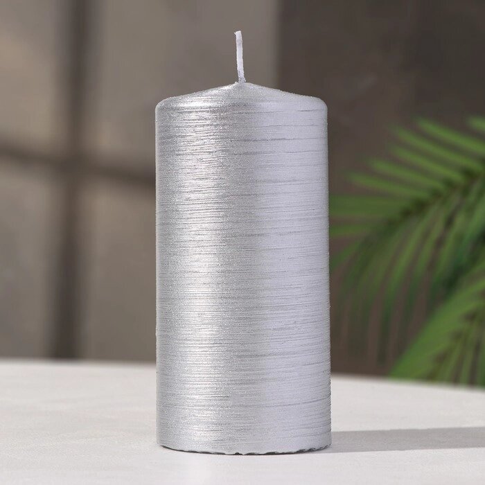 Свеча - цилиндр, 6x12,5 см, 35 ч, 275 г, серебряный рельеф от компании Интернет - магазин Flap - фото 1
