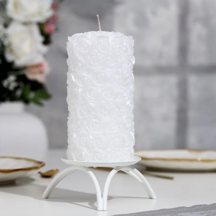 Свеча-цилиндр свадебная "Розы", 14х7,5 см, белая, домашний очаг от компании Интернет - магазин Flap - фото 1
