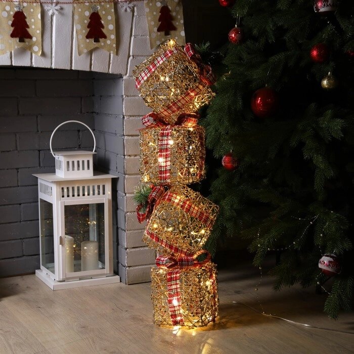 Светодиодная фигура «Башня из подарков» 15.5  80  15.5 см, металл, текстиль, 220 В, свечение тёплое белое от компании Интернет - магазин Flap - фото 1