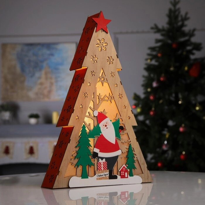 Светодиодная фигура «Дед Мороз» 29.5  45  7 см, дерево, батарейки AAAх2 (не в комплекте), свечение тёплое белое от компании Интернет - магазин Flap - фото 1