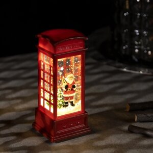 Светодиодная фигура «Дед Мороз в телефонной будке» 5 12 5 см, пластик, блёстки, батарейки AG13х3, свечение тёплое