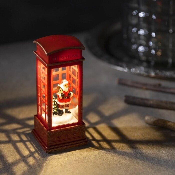 Светодиодная фигура «Дед Мороз в телефонной будке» 5.3  12  5.3 см, пластик, батарейки AG13х3, свечение тёплое белое от компании Интернет - магазин Flap - фото 1