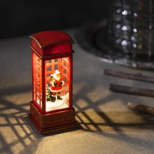 Светодиодная фигура «Дед Мороз в телефонной будке» 5.3 12 5.3 см, пластик, батарейки AG13х3, свечение тёплое белое
