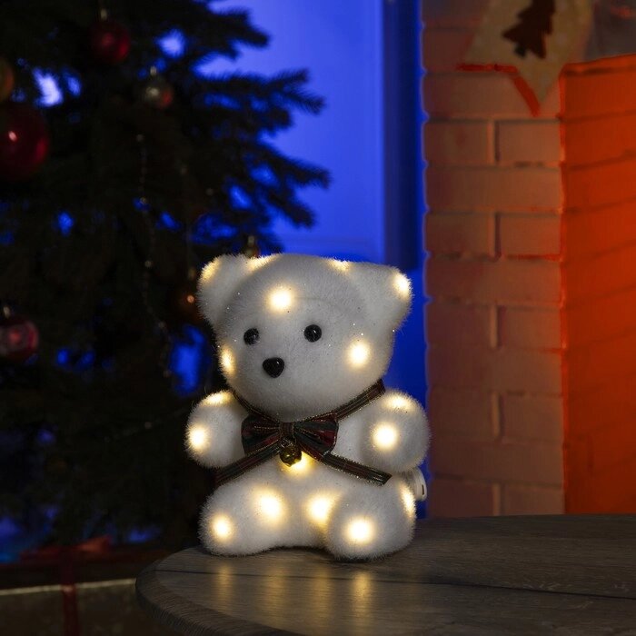 Светодиодная фигура «Медведь с бантиком» 12  20  7 см, флок, батарейки CR2032х2 (не в комплекте), свечение тёплое белое от компании Интернет - магазин Flap - фото 1