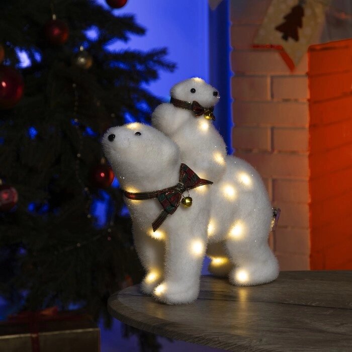 Светодиодная фигура «Медведица и медвежонок» 27  26  12 см, флок, батарейки ААх2 (не в комплекте), свечение тёплое белое от компании Интернет - магазин Flap - фото 1
