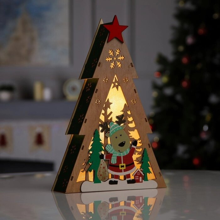 Светодиодная фигура «Олень с подарками» 20  30  5.5 см, дерево, батарейки AAAх2 (не в комплекте), свечение тёплое белое от компании Интернет - магазин Flap - фото 1