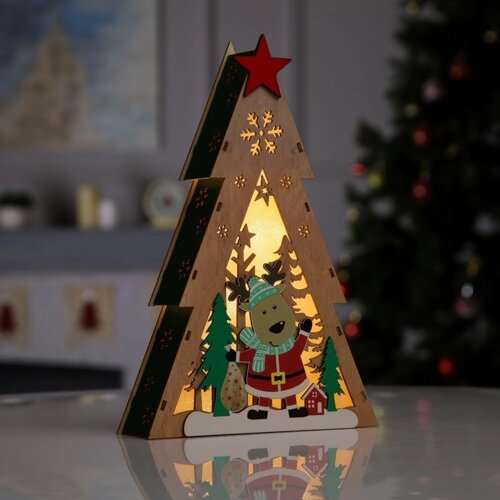 Светодиодная фигура «Олень с подарками» 20 30 5.5 см, дерево, батарейки AAAх2 (не в комплекте), свечение тёплое белое