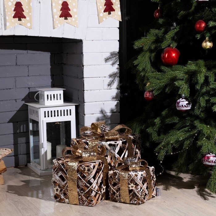Светодиодная фигура «Подарки лесные» 15, 20, 25 см, текстиль, металл, батарейки ААх2 (не в комплекте), свечение тёплое от компании Интернет - магазин Flap - фото 1