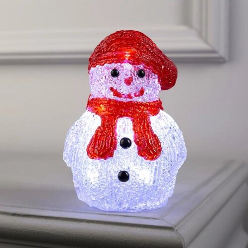 Светодиодная фигура «Снеговичок в шапке» 7 15 7 см, акрил, 8 LED, батарейки ААх2 (не в комплекте), свечение белое