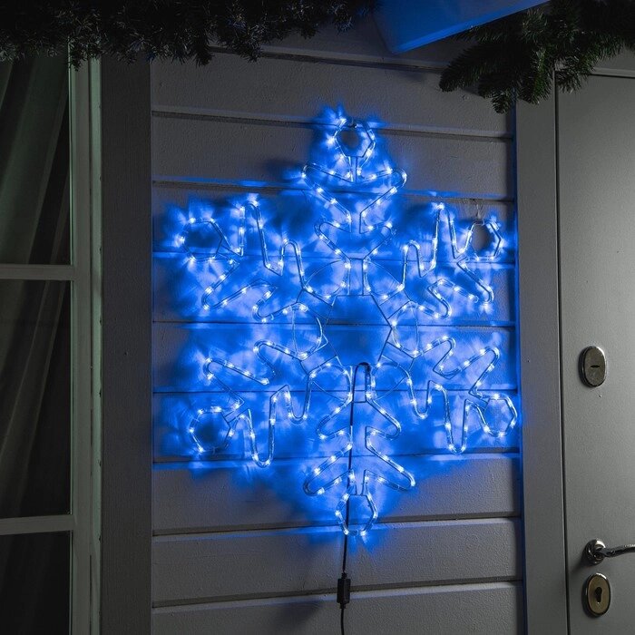 Светодиодная фигура «Снежинка», 80 см, дюралайт, 192 LED, 220 В, мерцание, свечение синий/белый от компании Интернет - магазин Flap - фото 1