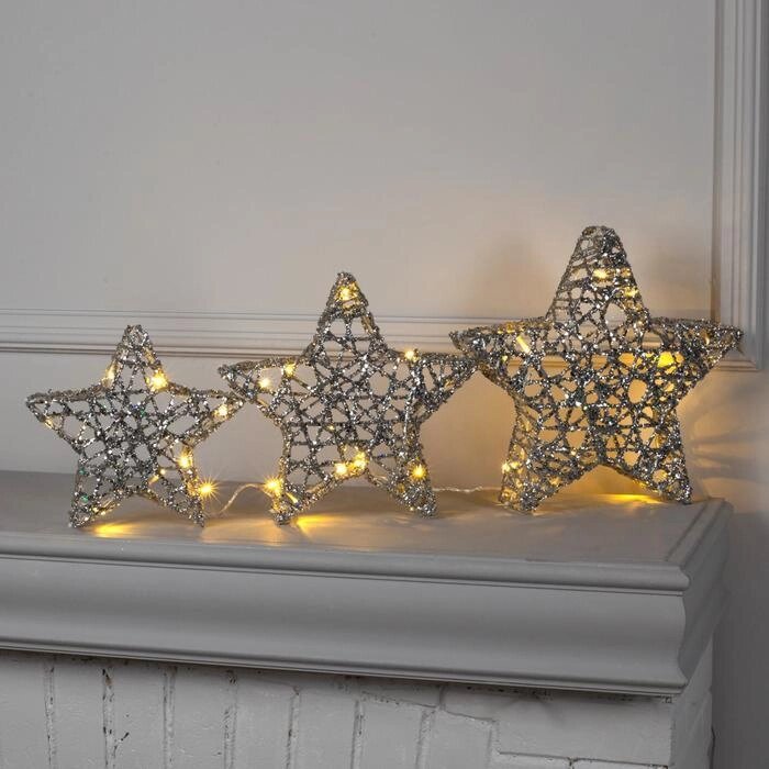 Светодиодная фигура «Звёзды серебристые» 20, 25, 30 см, металл, 220 В, свечение тёплое белое от компании Интернет - магазин Flap - фото 1