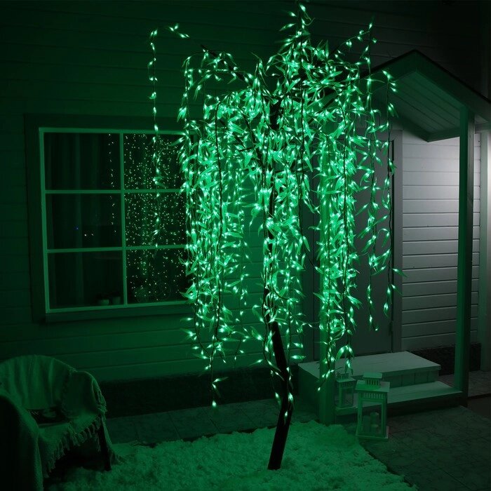 Светодиодное дерево «Плакучая ива» 2.5 м, 1728 LED, постоянное свечение, 220 В, свечение зелёное от компании Интернет - магазин Flap - фото 1