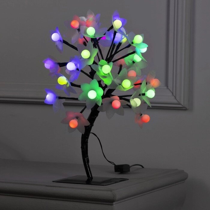 Светодиодный куст «Цветы с шариками» 30 см, 32 LED, мигание, 220 В, свечение мульти (RG/RB) от компании Интернет - магазин Flap - фото 1
