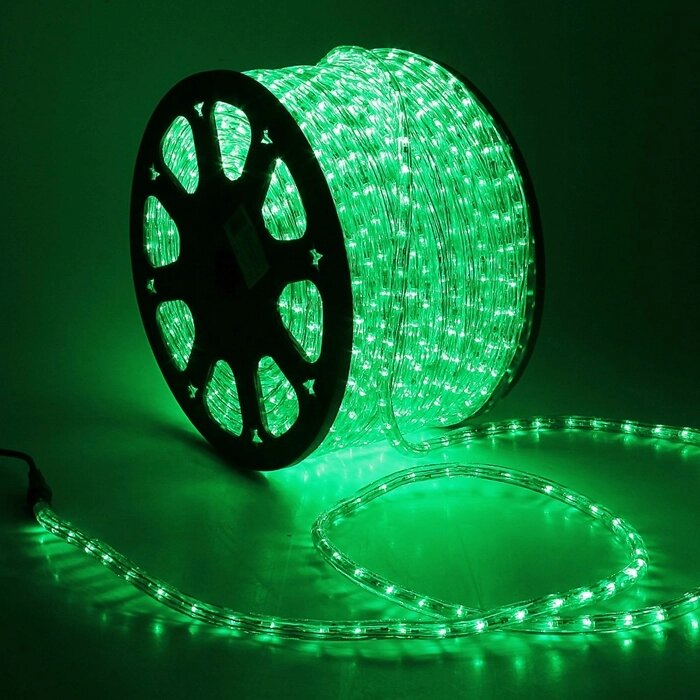Световой шнур Luazon Lighting 13 мм, IP65, 100 м, 36 LED/м, 220 В, 3W, чейзинг, свечение зелёное от компании Интернет - магазин Flap - фото 1