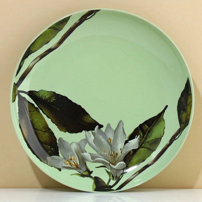 Тарелка керамическая Lemon flowers зеленая, 22.5 см, цвет зелёный от компании Интернет - магазин Flap - фото 1