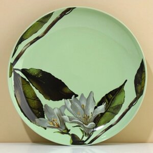 Тарелка керамическая Lemon flowers зеленая, 22.5 см, цвет зелёный