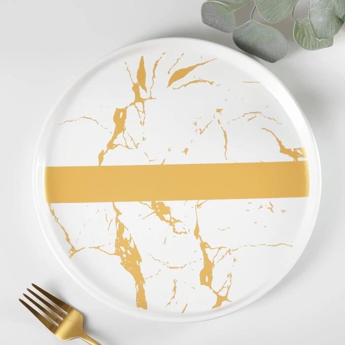 Тарелка керамическая обеденная Gold, d=25 см, цвет белый от компании Интернет - магазин Flap - фото 1
