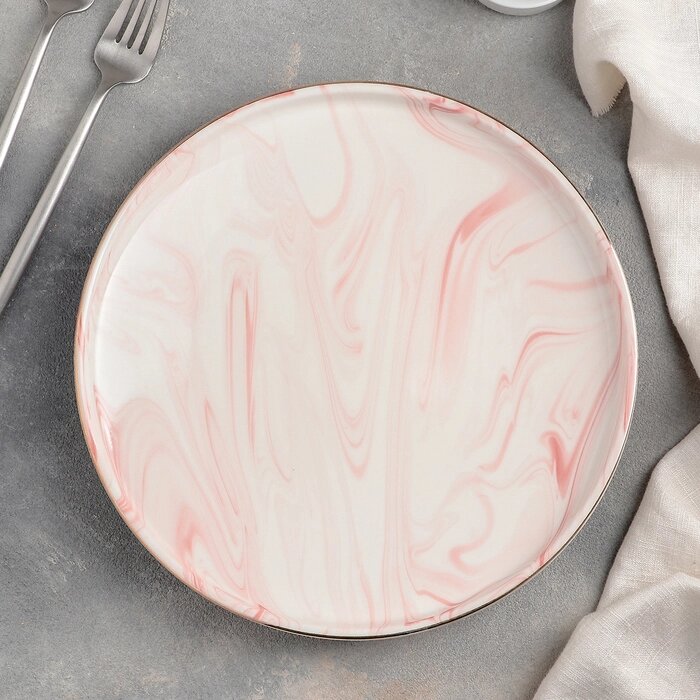 Тарелка керамическая обеденная «Мрамор», d=25 см, цвет розовый от компании Интернет - магазин Flap - фото 1
