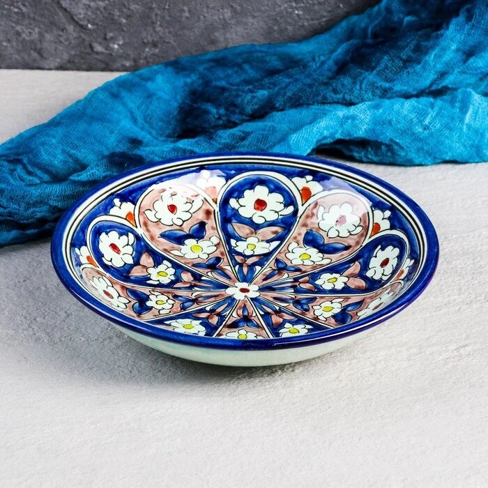Тарелка Риштанская Керамика "Цветы", синяя, глубокая, 20 см МИКС от компании Интернет - магазин Flap - фото 1