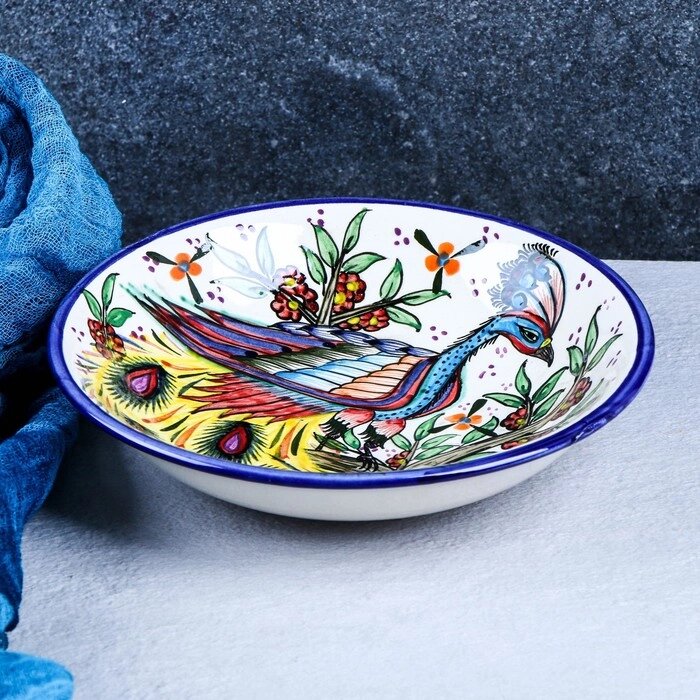 Тарелка Риштанская Керамика "Жар птица", микс, глубокая, 20 см от компании Интернет - магазин Flap - фото 1