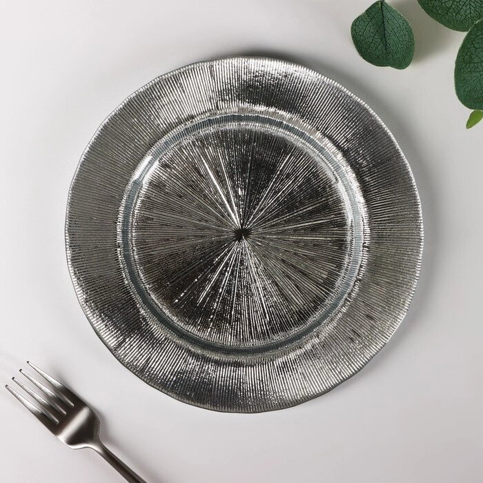 Тарелка стеклянная десертная Magistro «Иней. Серебро», 20,51,5 см, цвет серебряный от компании Интернет - магазин Flap - фото 1