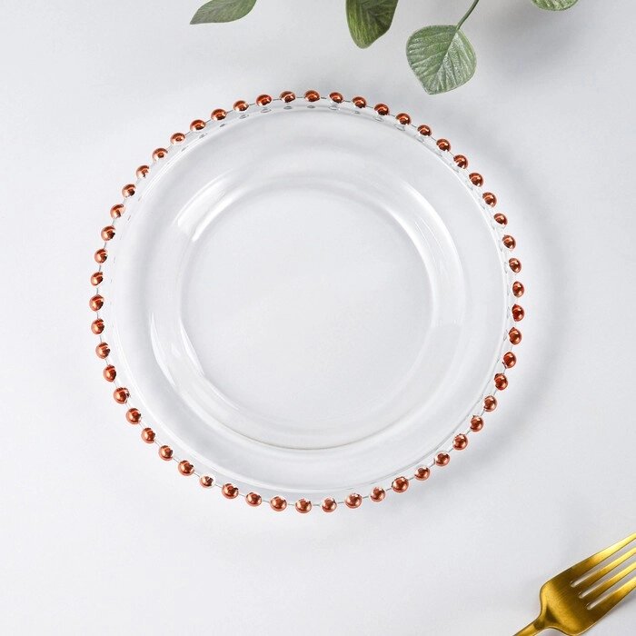 Тарелка стеклянная десертная «Орбита», d=21 см, цвет розовое золото от компании Интернет - магазин Flap - фото 1