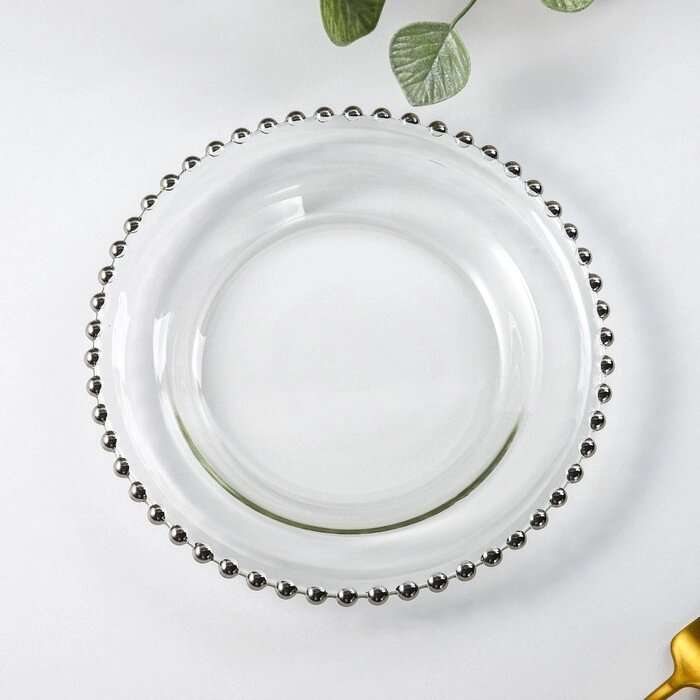 Тарелка стеклянная десертная «Орбита», d=21 см, цвет серебряный от компании Интернет - магазин Flap - фото 1