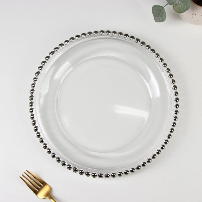 Тарелка стеклянная обеденная «Орбита», d=27 см, цвет каёмки серый от компании Интернет - магазин Flap - фото 1