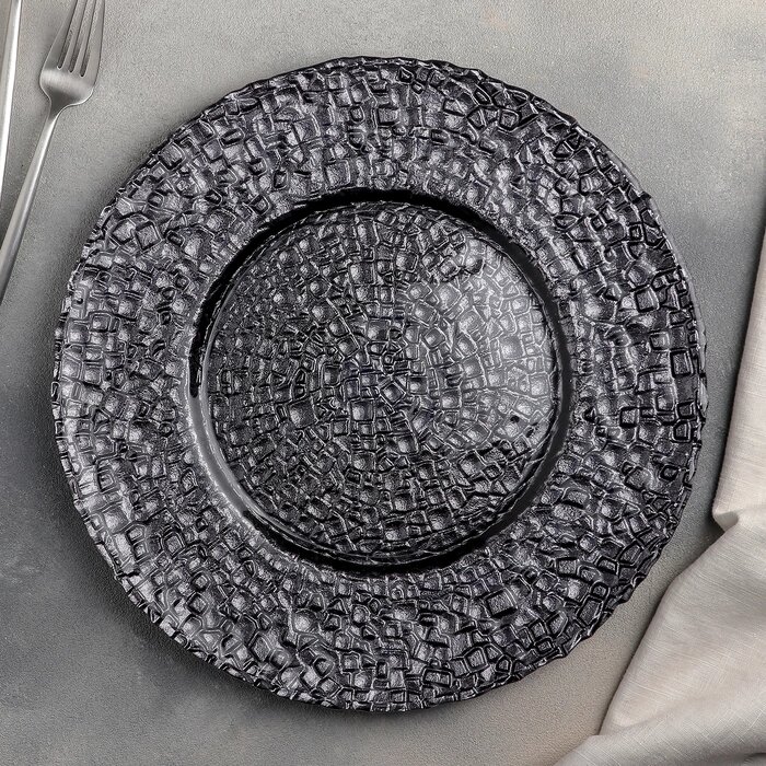 Тарелка стеклянная подстановочная Magistro «Кринкл», d=33 см, цвет серый от компании Интернет - магазин Flap - фото 1