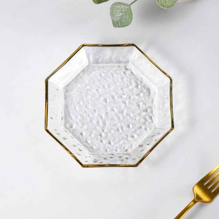 Тарелка стеклянная сервировочная «Иней. Золото», d=17 см, цвет прозрачный с золотой отводкой от компании Интернет - магазин Flap - фото 1