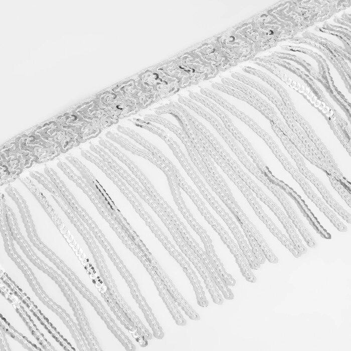 Тесьма с пайетками «Бахрома», d = 3 мм, 10 см, 4,5  0,5 м, цвет серебряный от компании Интернет - магазин Flap - фото 1