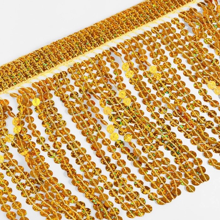 Тесьма с пайетками «Бахрома», с голографией, d = 6 мм, 17  1 см, 4,5  0,5 м, цвет золотой от компании Интернет - магазин Flap - фото 1