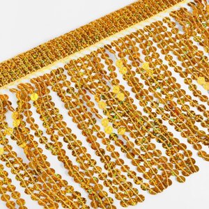 Тесьма с пайетками «Бахрома», с голографией, d = 6 мм, 17 1 см, 4,5 0,5 м, цвет золотой