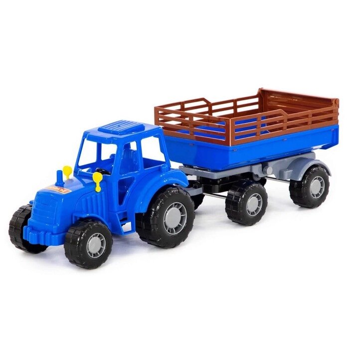 Трактор с прицепом №2, цвет синий (в сеточке) от компании Интернет - магазин Flap - фото 1